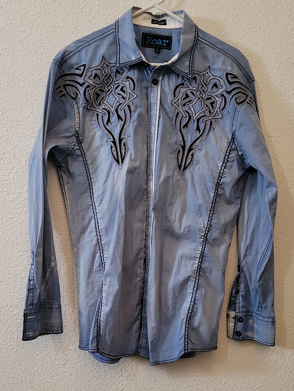 Roar Light Blue Embroidered Button-Up Shirt Jacket